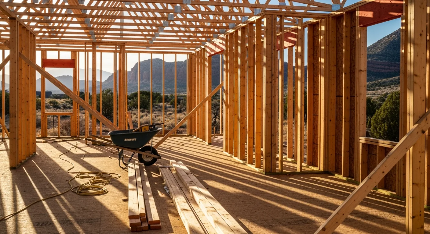 Residential construction framing and site work in progress