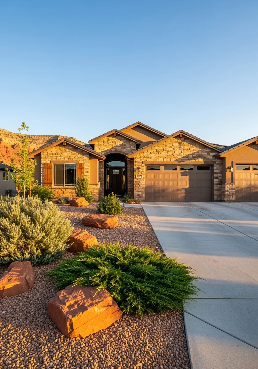 Portrait of a Cedar City property with park-view positioning and native desert landscaping.